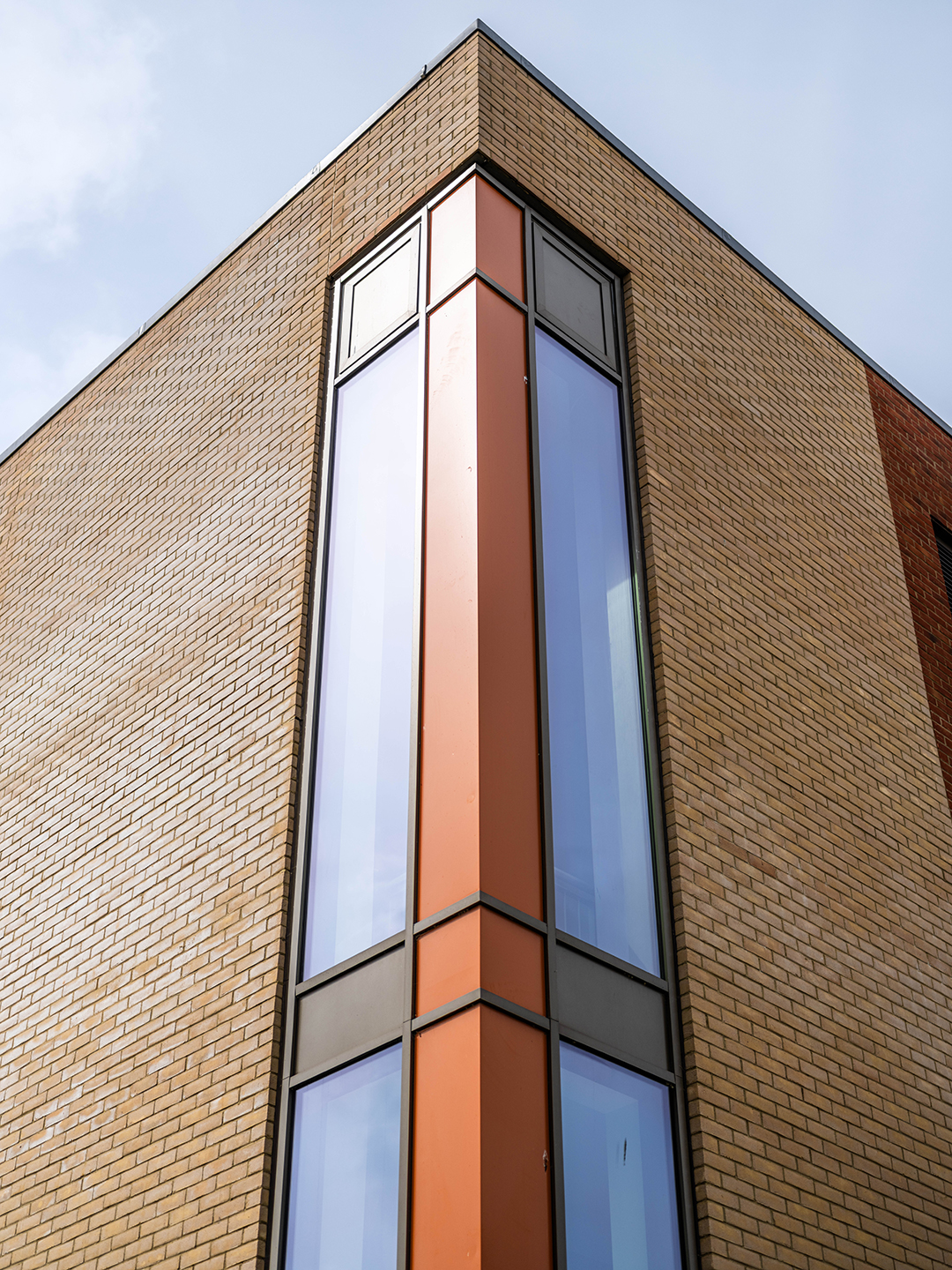 Close up view of the curtain walling at Mayfield School