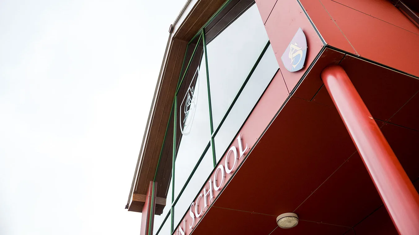 View of the Ashlawn School Glazing Project front of building.