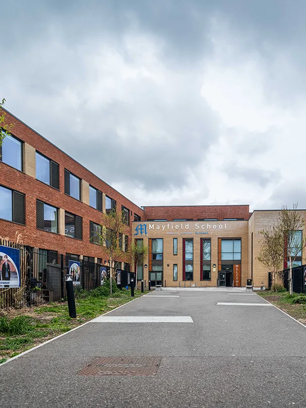 Full front view of the work on Mayfield School